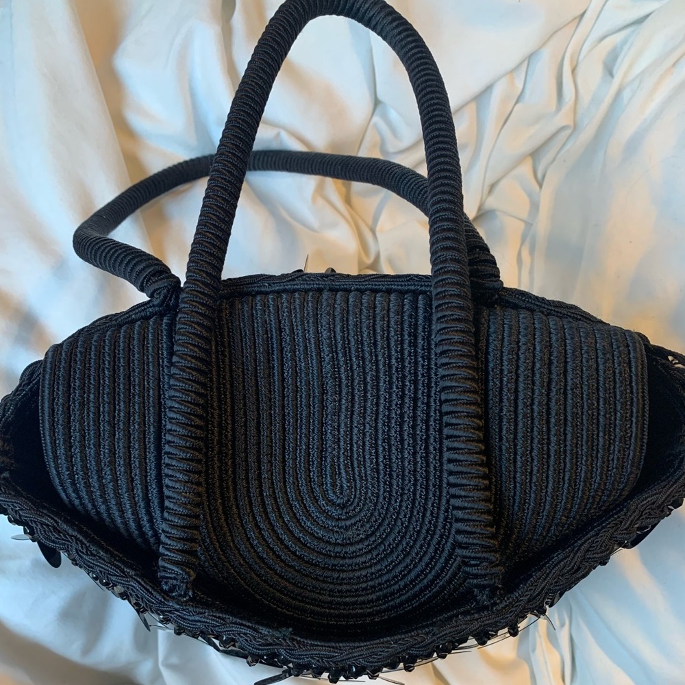 Vintage Yves St Laurent YSL Elegant Black Woven and Sequined Handbag